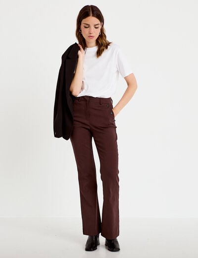 Pantalon bootcut &agrave; pont marron fonc&eacute; femme