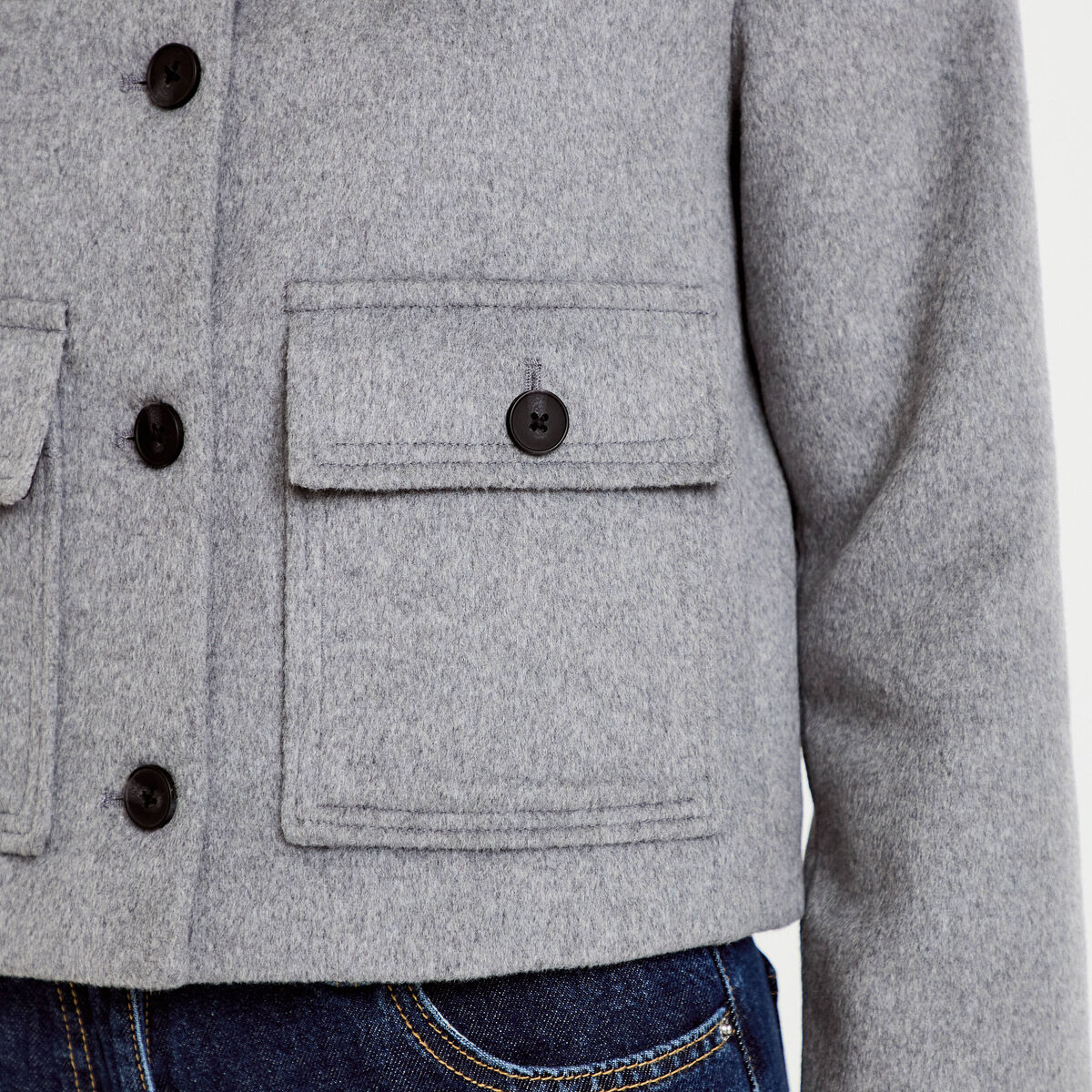 Veste courte aspect laineux gris femme