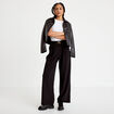 Pantalon large ceinture bijou noir femme