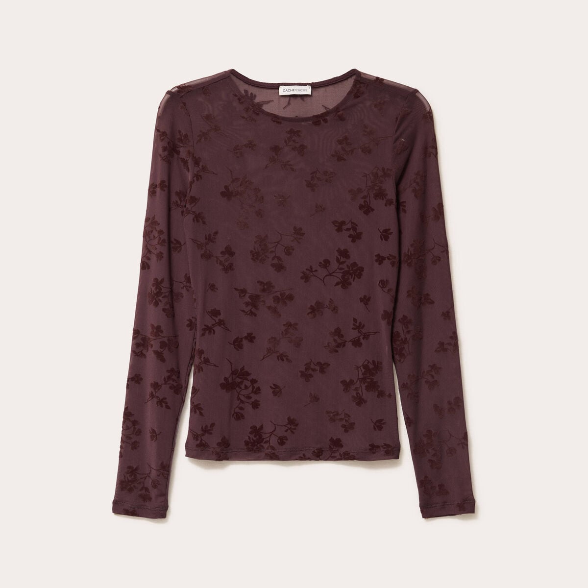 T-shirt ajust&eacute; manches longues marron cognac femme