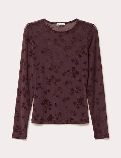 T-shirt ajust&eacute; manches longues marron cognac femme