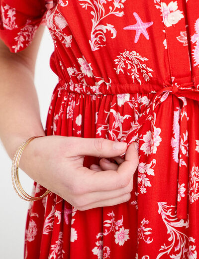 Robe courte &eacute;vas&eacute;e col chemise rouge femme