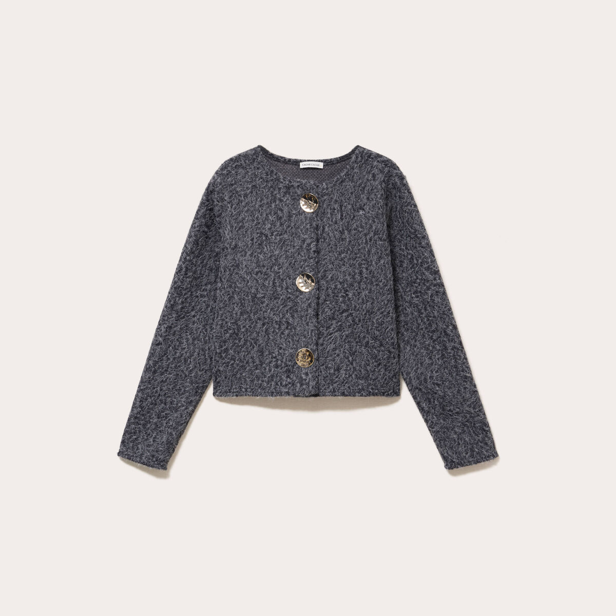Veste effet polaire gris fonc&eacute; femme