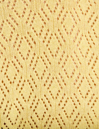 Pull ajour&eacute; col v manches courtes jaune pastel femme