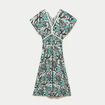 Robe &eacute;vas&eacute;e 3/4 col v manches courtes noir femme