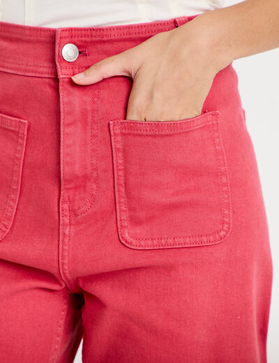 Jean bootcut cropped taille haute rose framboise femme