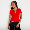 Pull manches courtes col polo rouge femme