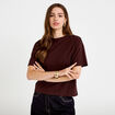 T-shirt col rond manches courtes marron fonc&eacute; femme