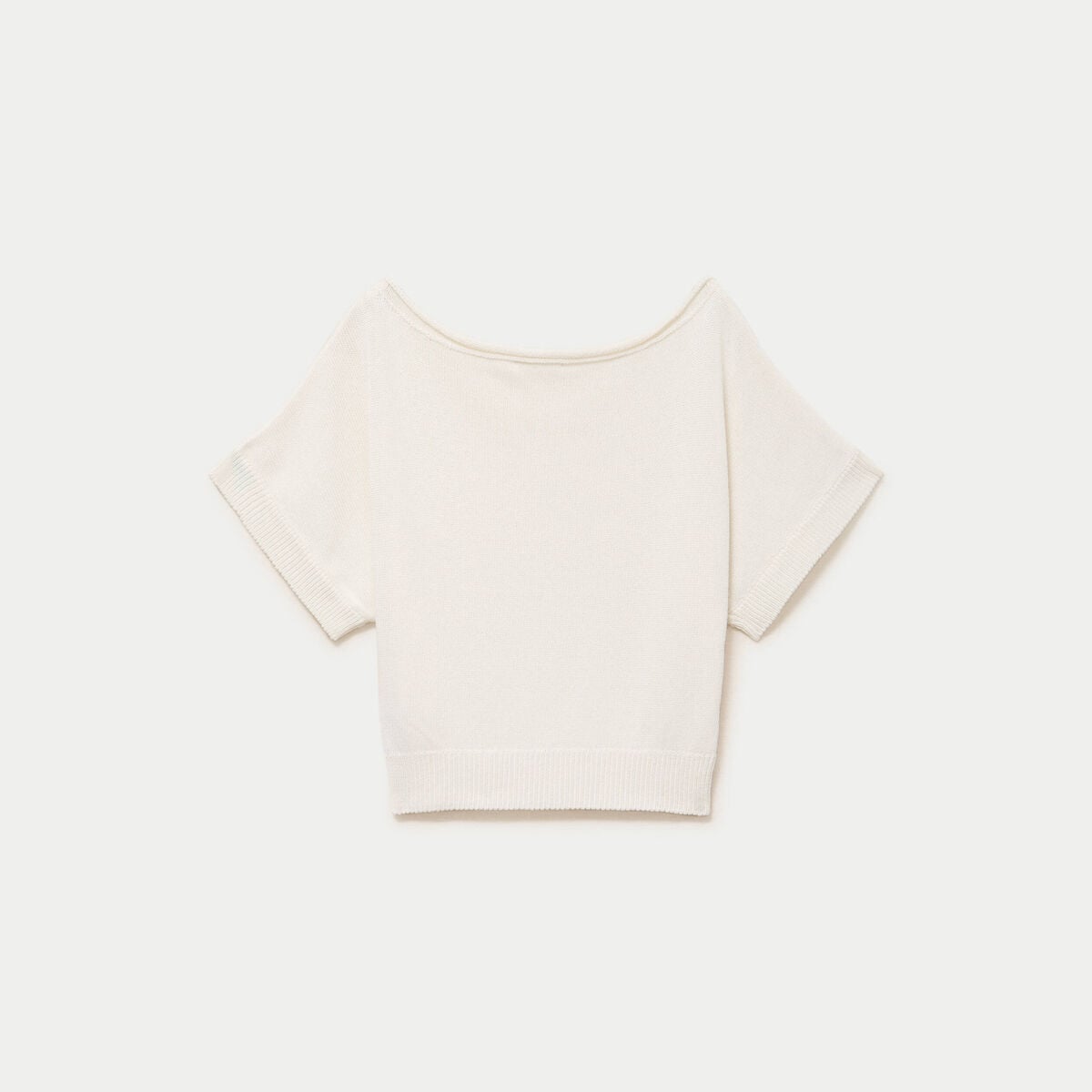 Pull ample cropped manches courtes ecru femme
