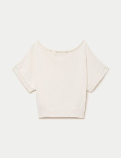 Pull ample cropped manches courtes ecru femme