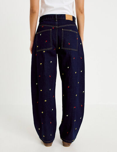 Jean barrel avec broderie bleu marine femme