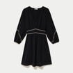 Robe courte &eacute;vas&eacute;e col v manches 3/4 noir femme