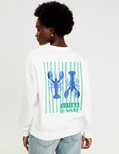 Sweat oversize print dos ecru femme