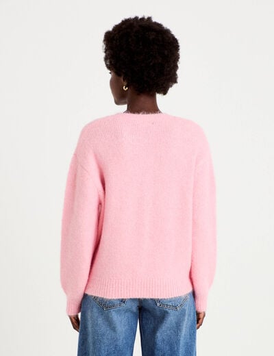 Gilet ample col rond manches longues rose femme