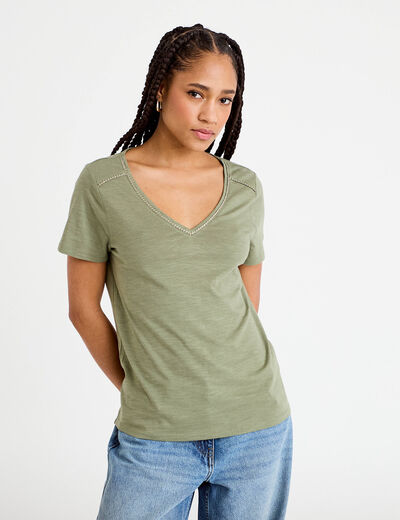 T-shirt manches courtes vert kaki femme