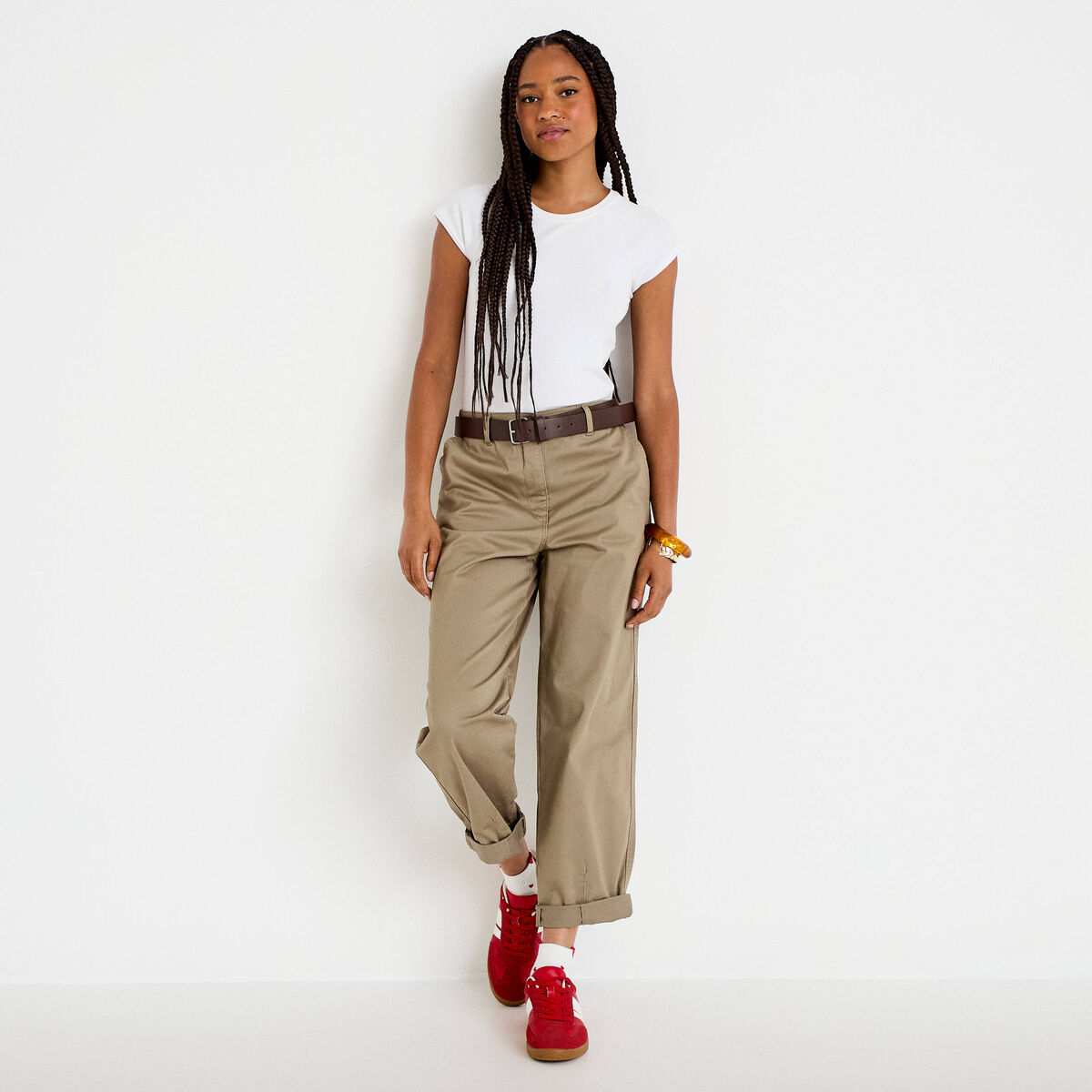Pantalon chino avec ceinture amovible gris femme