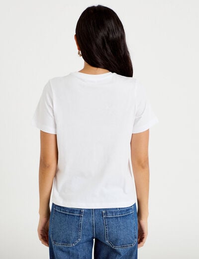 T-shirt col rond manches courtes blanc femme