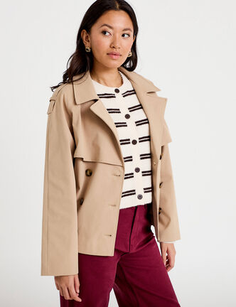 Trench droit manches longues beige femme