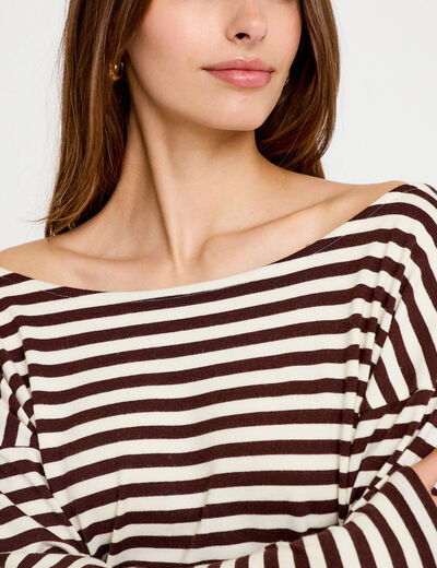 Pull col bateau manches longues blanc femme