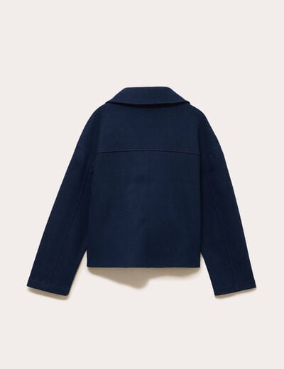 Caban court oversize col tailleur bleu marine femme