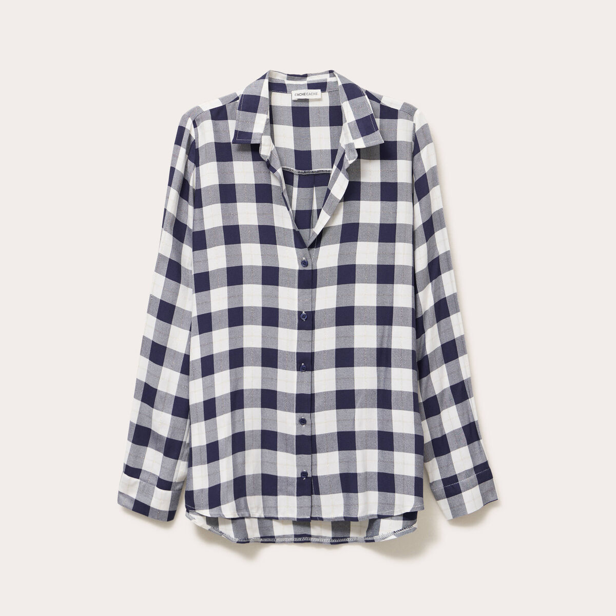 Chemise &agrave; carreaux fils m&eacute;tallis&eacute;s bleu femme