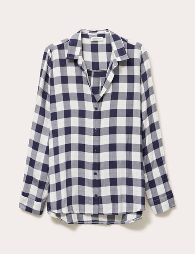 Chemise &agrave; carreaux fils m&eacute;tallis&eacute;s bleu femme