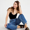Crop top c&ocirc;tel&eacute; noir femme