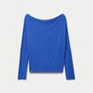 T-shirt col bateau manches longues bleu electrique femme