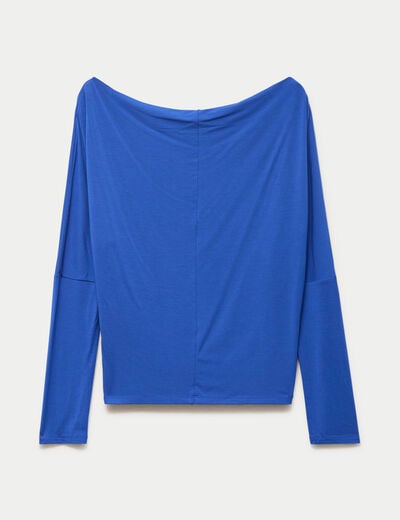 T-shirt col bateau manches longues bleu electrique femme