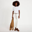 Jean wide leg cropped ceinture amovible denim blanc femme