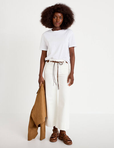 Jean wide leg cropped ceinture amovible denim blanc femme