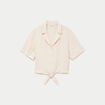 Chemise droite pliss&eacute;e manches courtes ecru femme