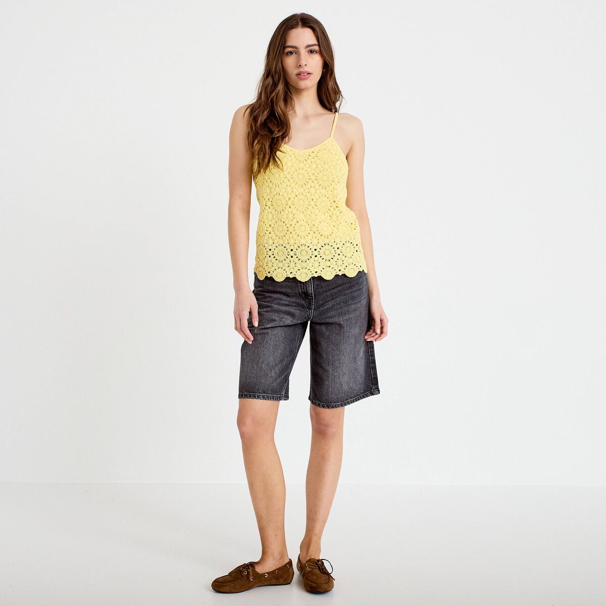 D&eacute;bardeur effet crochet jaune clair femme