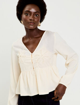 Blouse brod&eacute;e ecru femme