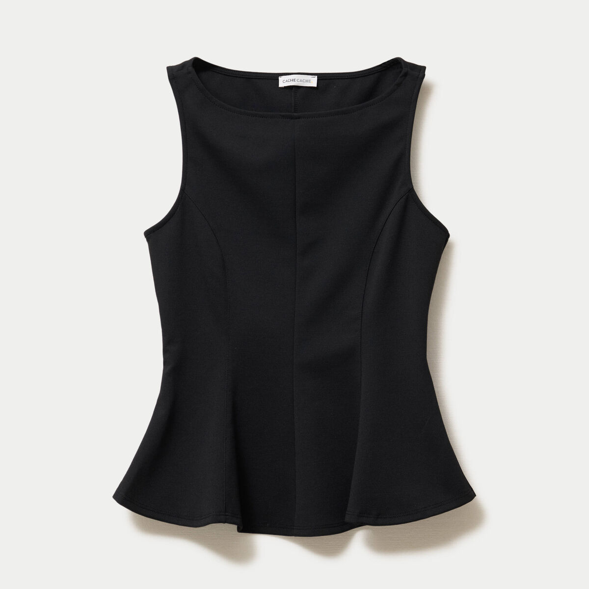 Top p&eacute;plum sans manches col rond noir femme