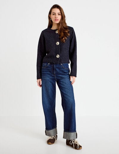 Veste effet polaire bleu marine femme