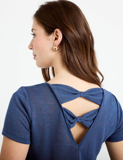 T-shirt noeuds dos bleu fonc&eacute; femme