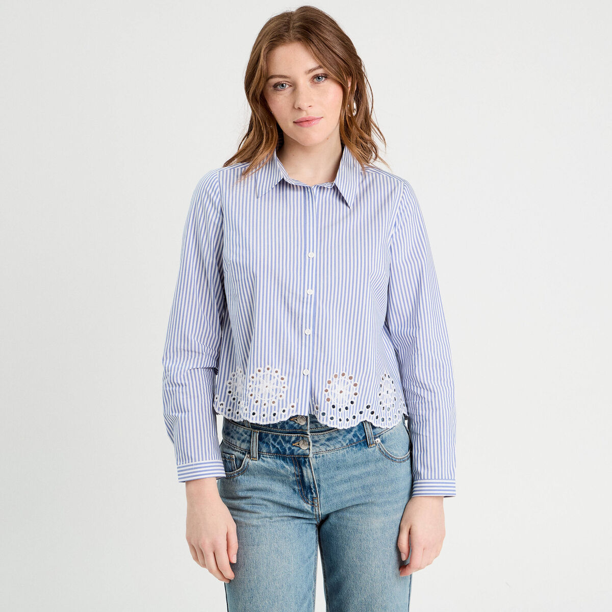 Chemise avec broderie blanc femme
