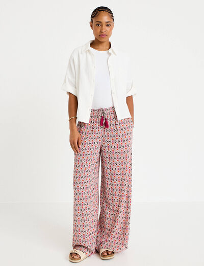 Pantalon large taille standard blanc femme