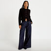 Veste tweed droite cropped col rond noir femme