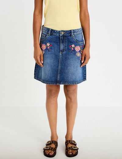 Jupe droite courte en jean denim stone femme