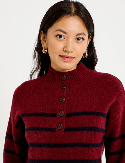 Robe pull droite manches longues 3/4 rouge fonc&eacute; femme