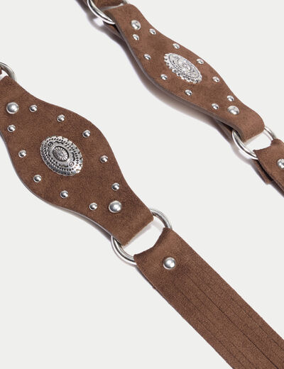 Ceinture large aspect daim avec lien marron femme
