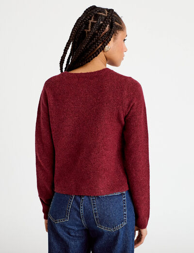 Gilet boutonn&eacute; manches longues rouge fonc&eacute; femme