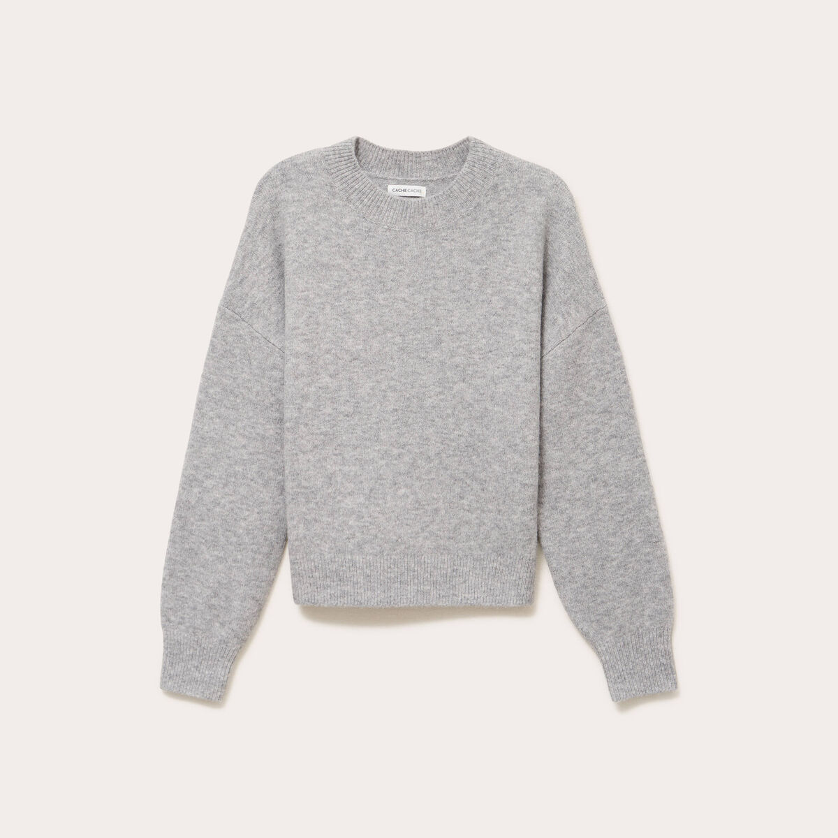 Pull col rond gris clair femme