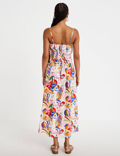Robe longue &eacute;vas&eacute;e col v bretelles blanc femme