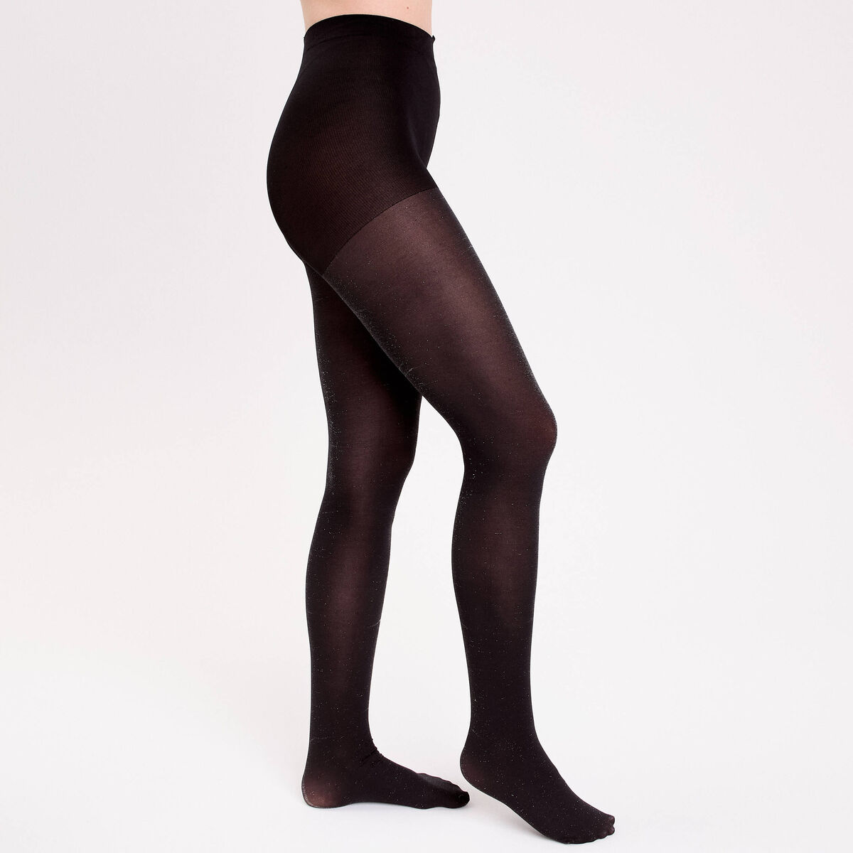 Collants fils m&eacute;tallis&eacute;s noir femme