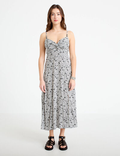 Robe longue d&eacute;collet&eacute; &agrave; fines bretelles blanc femme