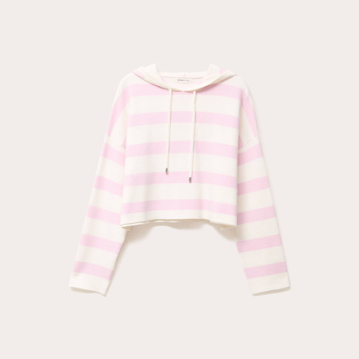 Pull &agrave; capuche manches longues rose poudr&eacute;e femme