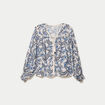 Blouse ample col v manches longues blanc femme